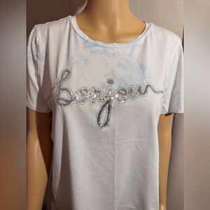 Karl Largerfeld “Bonjour” sequined, short sleeve tee. Sz. M